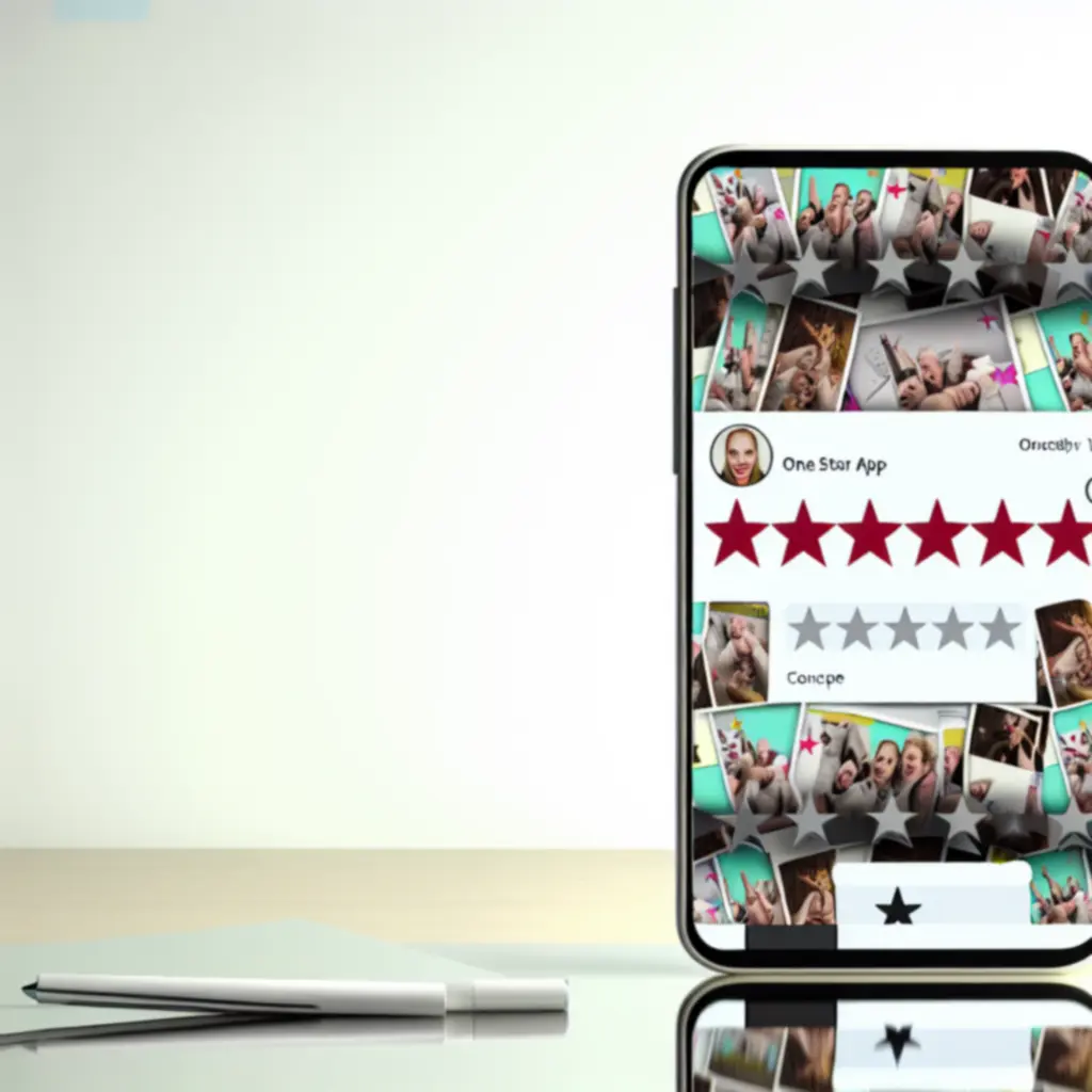 Podgląd mobilny The One Star App przedstawiający proces dodawania humorystycznej recenzji