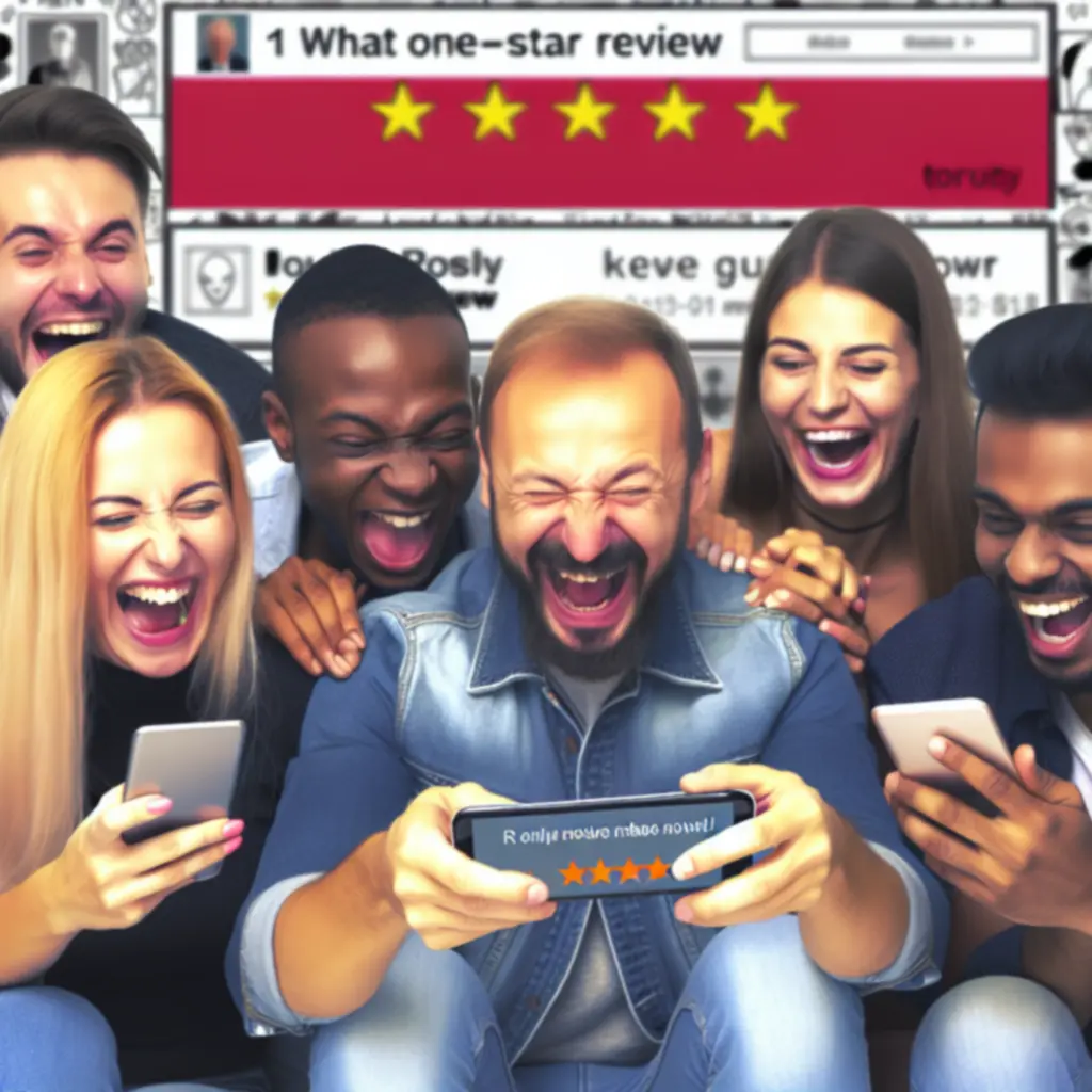 Kolorowy kolaż profili użytkowników komentujących The One Star App